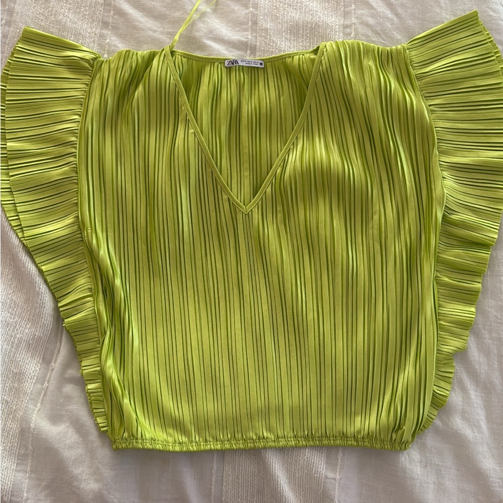 Zara Bright Green Pleated Blouse